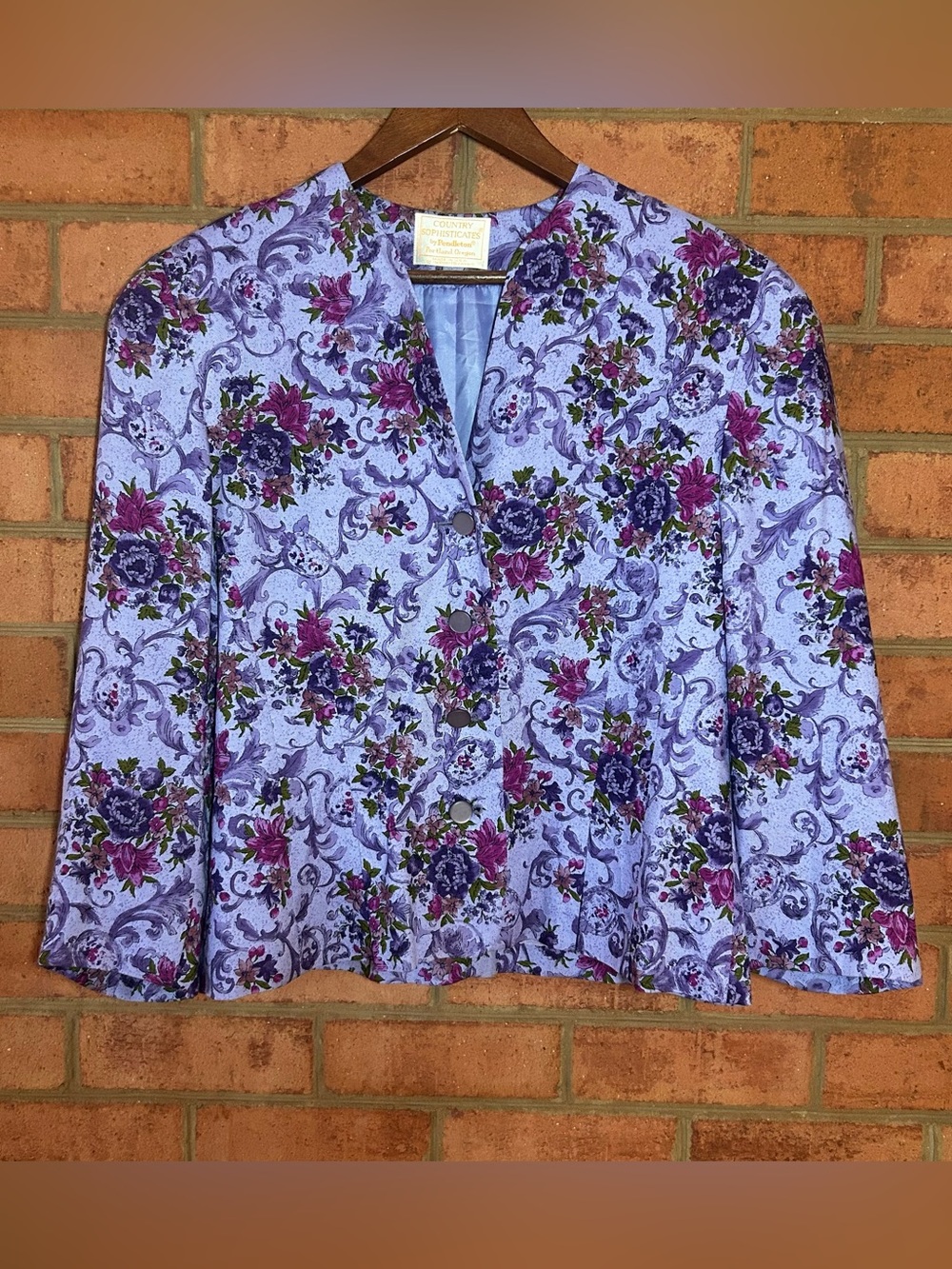 Lavender Purple Floral Collarless Blazer Country Sophisticates by Pendleton